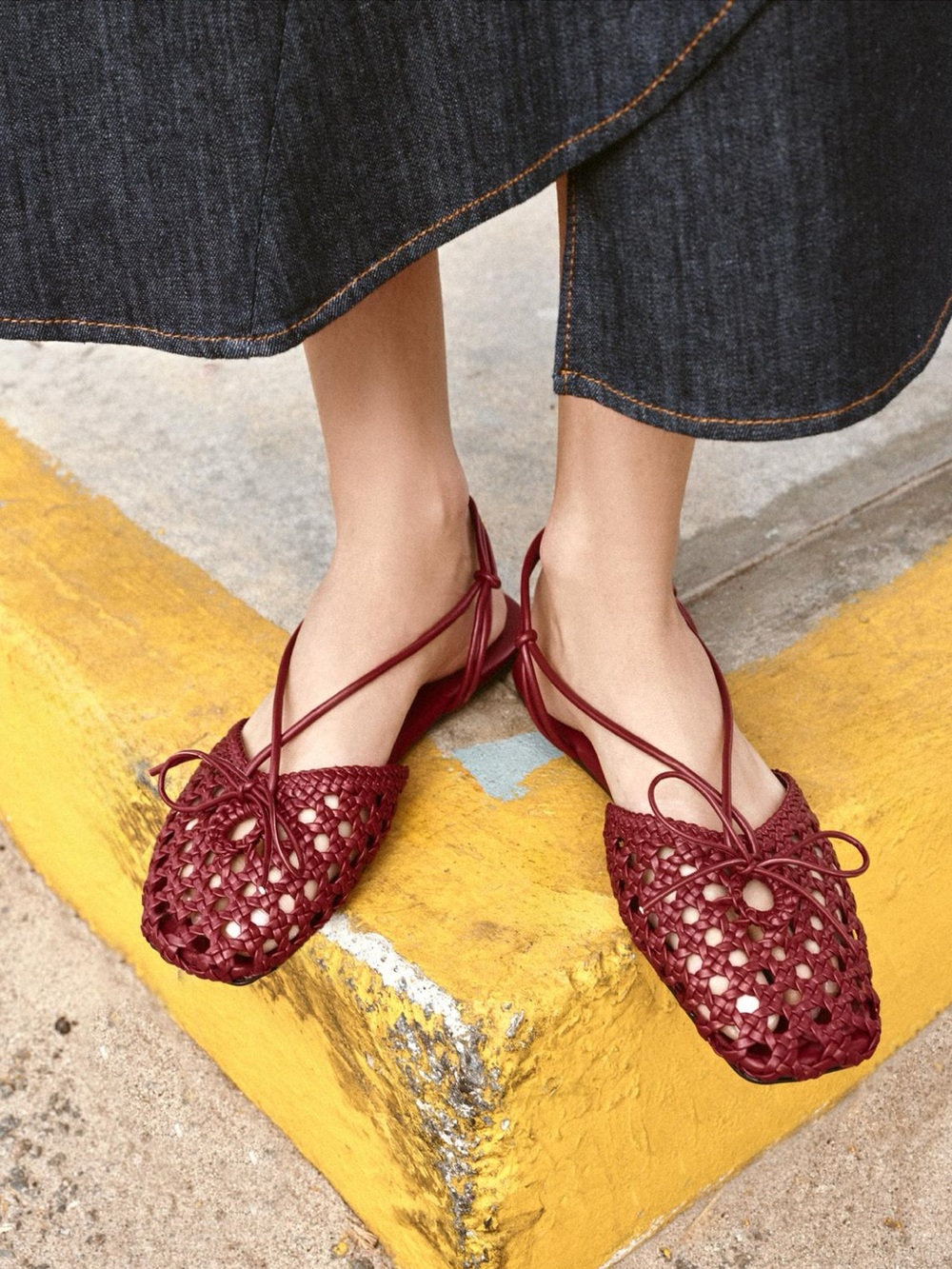 Zara Woven Slingback Fisherman Flat Sandals Burgundy Red NWT - Picture 5 of 9